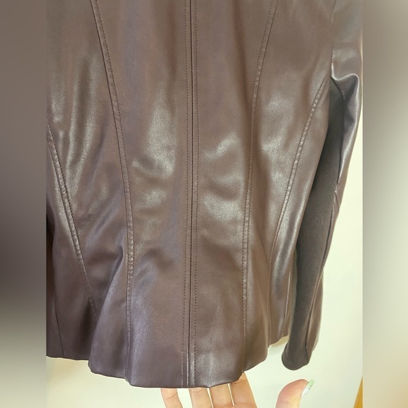 Sam Edelman Mocha Brown Faux Leather Mixed Media Moto Jacket - Picture 6 of 9